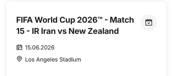 FIFA World Cup Tickets M15 🇮🇷Iran vs New Zeland🇳🇿
