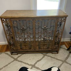 Open Scroll Wrought Iron Wine Cabinet Credenza