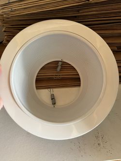 White Recessed Ceiling Light Fixture Trim with Tapered Baffle and White Ring Overlay,