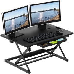 New 32 Inch Height Adjustable Standing Desk Converter Riser Workstation with Drawer