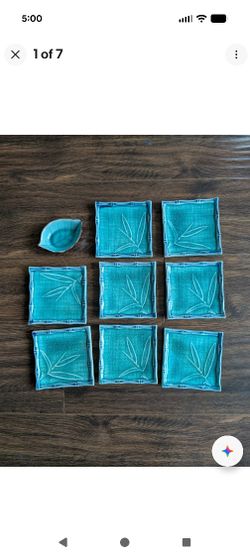 Set of 9  green Japanese Bamboo Sushi Plates