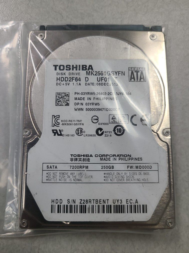 Hard Drive Toshiba SATA 250 GB for LapTop