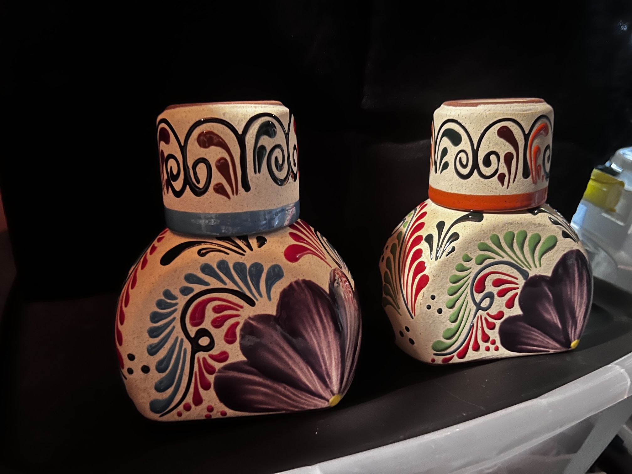 (2) Jarro de Barro con Vaso | Mexican Water Jug w Cup | Hand Painted Jug