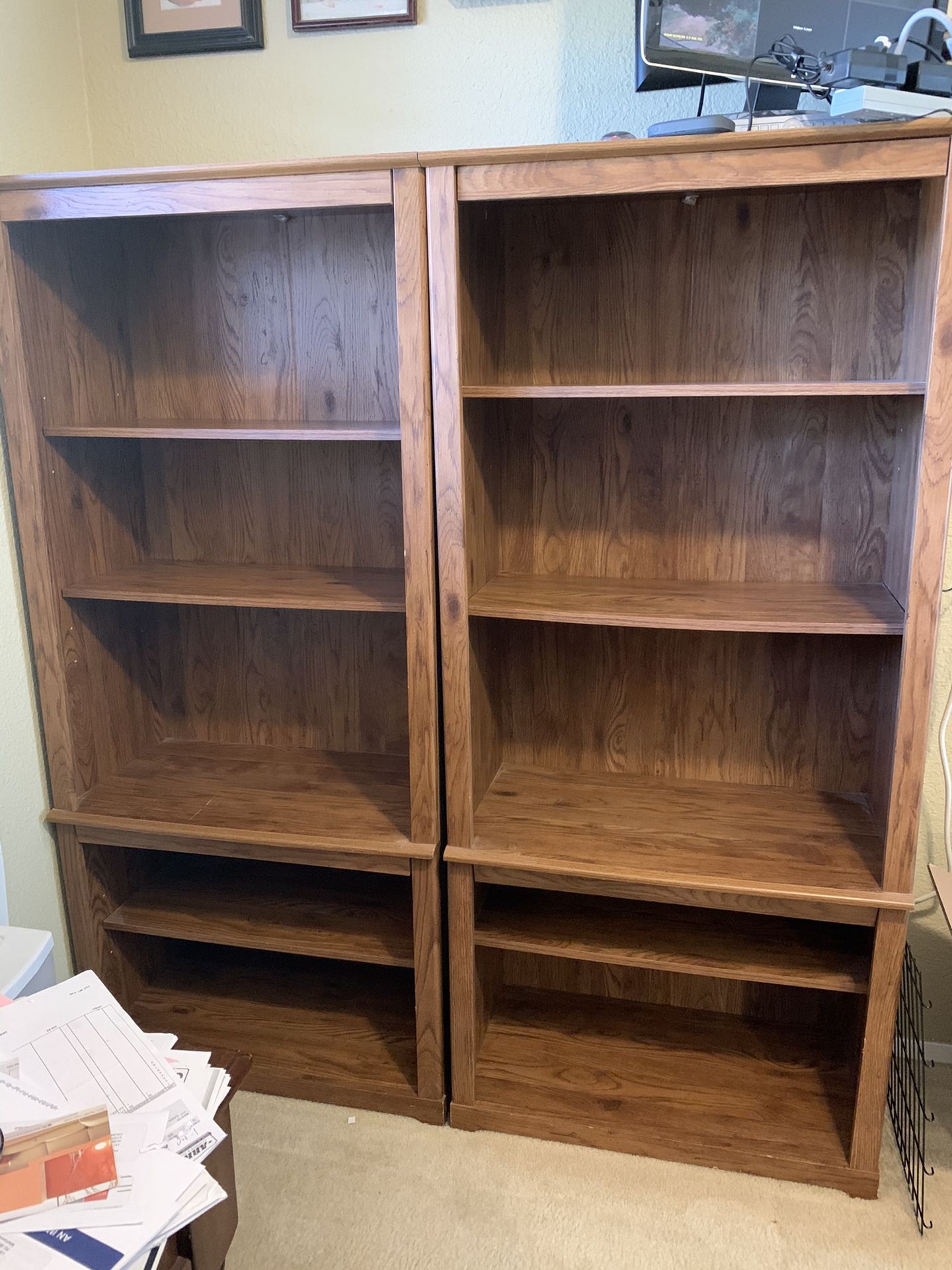 2 wood bookshelves