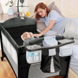 5-In-1 Pack N Play, Baby Bassinet Bedside Sleeper With Carry Bag, Mattress For Newborn To Toddlers