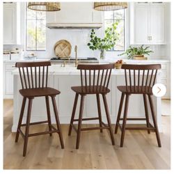26 in. Brown Wood Counter Stools Bar Stools with Slat Back 