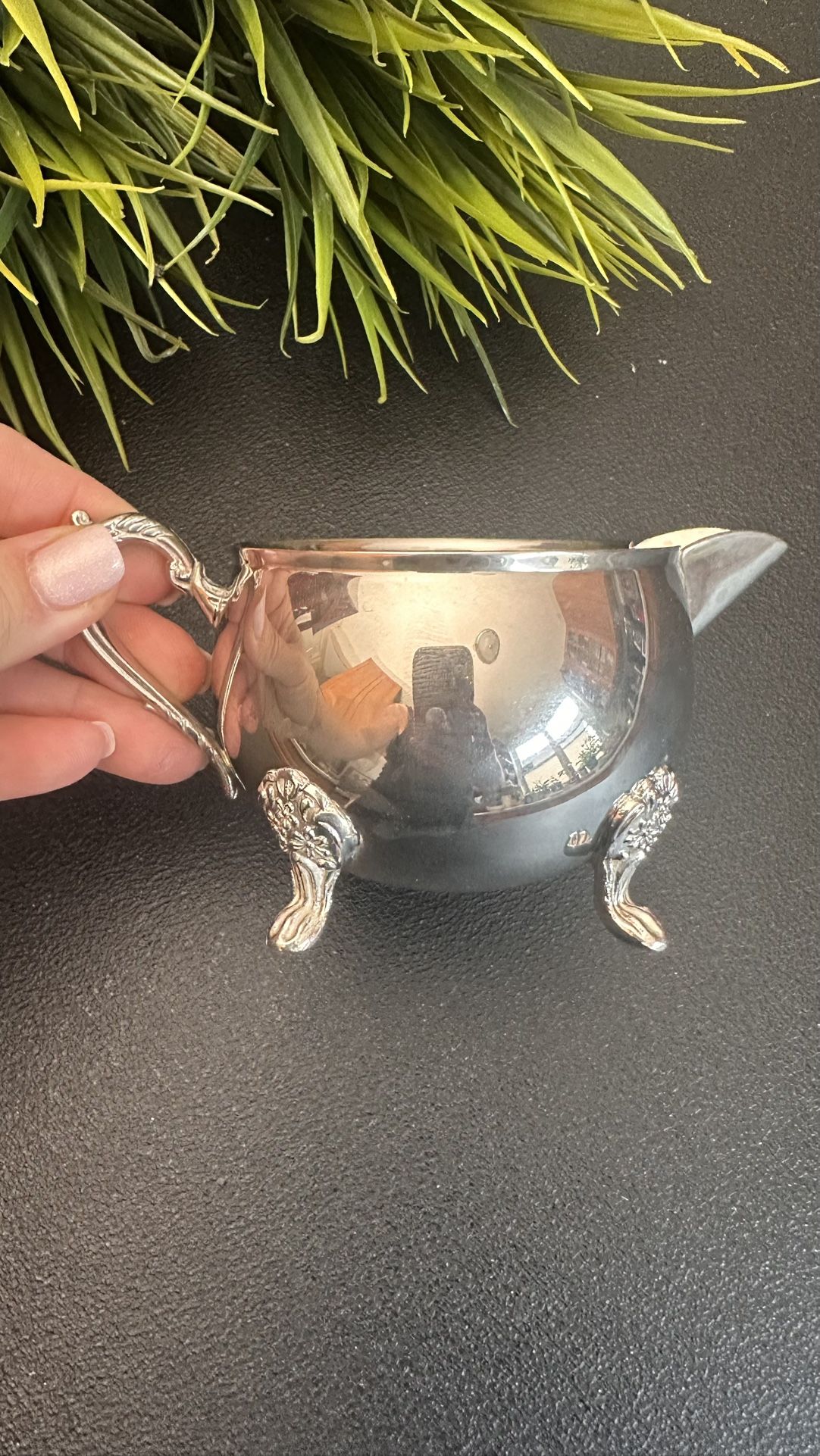 Elegant Silver coated Creamer with Ornate Handle