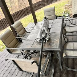Big Patio Set With Umbrella And Stand 