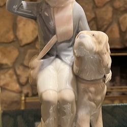 Vintage Porceval Boy With Seated Dog Porcelain Figurine 9.5” Tall Made In Spain