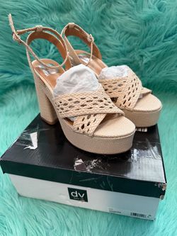 NIB DV By Dolce Vita Cream Woven Platform Block Heels Size 6