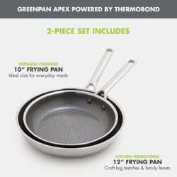 GreenPan Apex 2-Piece Hybrid Stainless Steel Fry Pan Set 10" & 12" $49.99