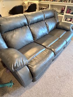 Gray Leather 3-Seat Recliner Sofa