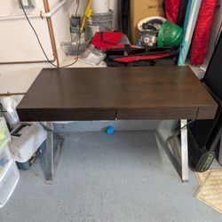Modern Desk w/ 2 Drawers – Dark Wood Top, Metal Legs