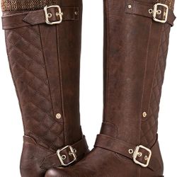 🔥Women's Quilted Knee High Boots, Low Heel Comfortable Fashion Riding Boots, Brown, Size 7 & 8.5