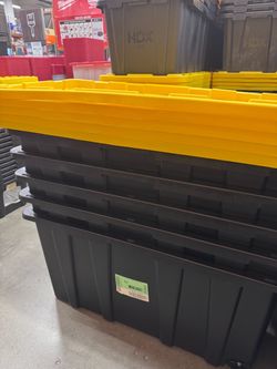 Storage tote black yellow and red lids