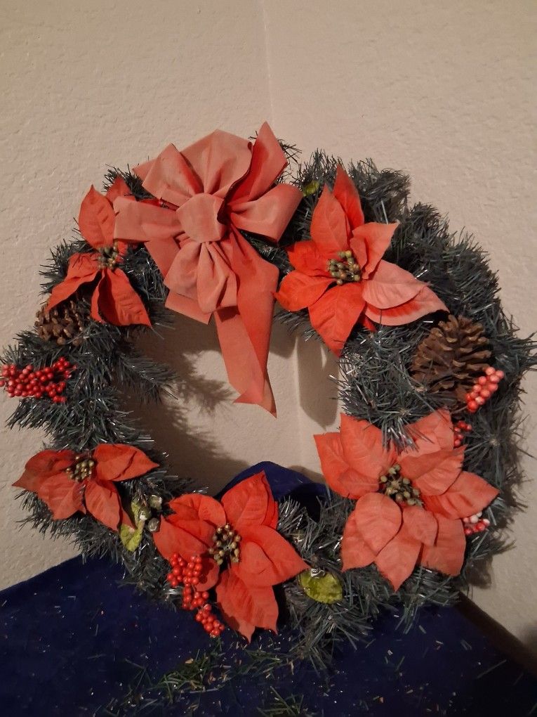 Christmas Wreath With Pine Cones And Flowers  23" X 26"