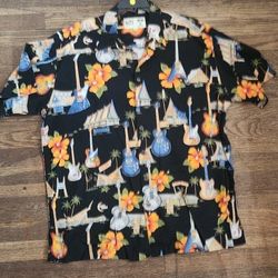 Vintage 1990s Mens Hawaiian Guitarist Shirt 