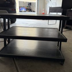 Rolling TV Stand TV Table Metal Wood Night Stand 2 Drawer 