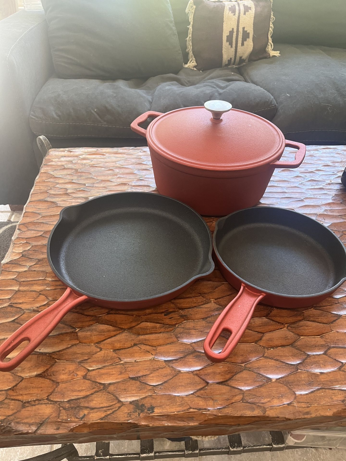 Cooks Essentials Cast Iron Sparkle Red Elite Nonstick Cookware Set New Open Box