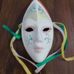 Vintage Small Hand-Painted Mardi Gras Ceramic Mask Wall Hanging
