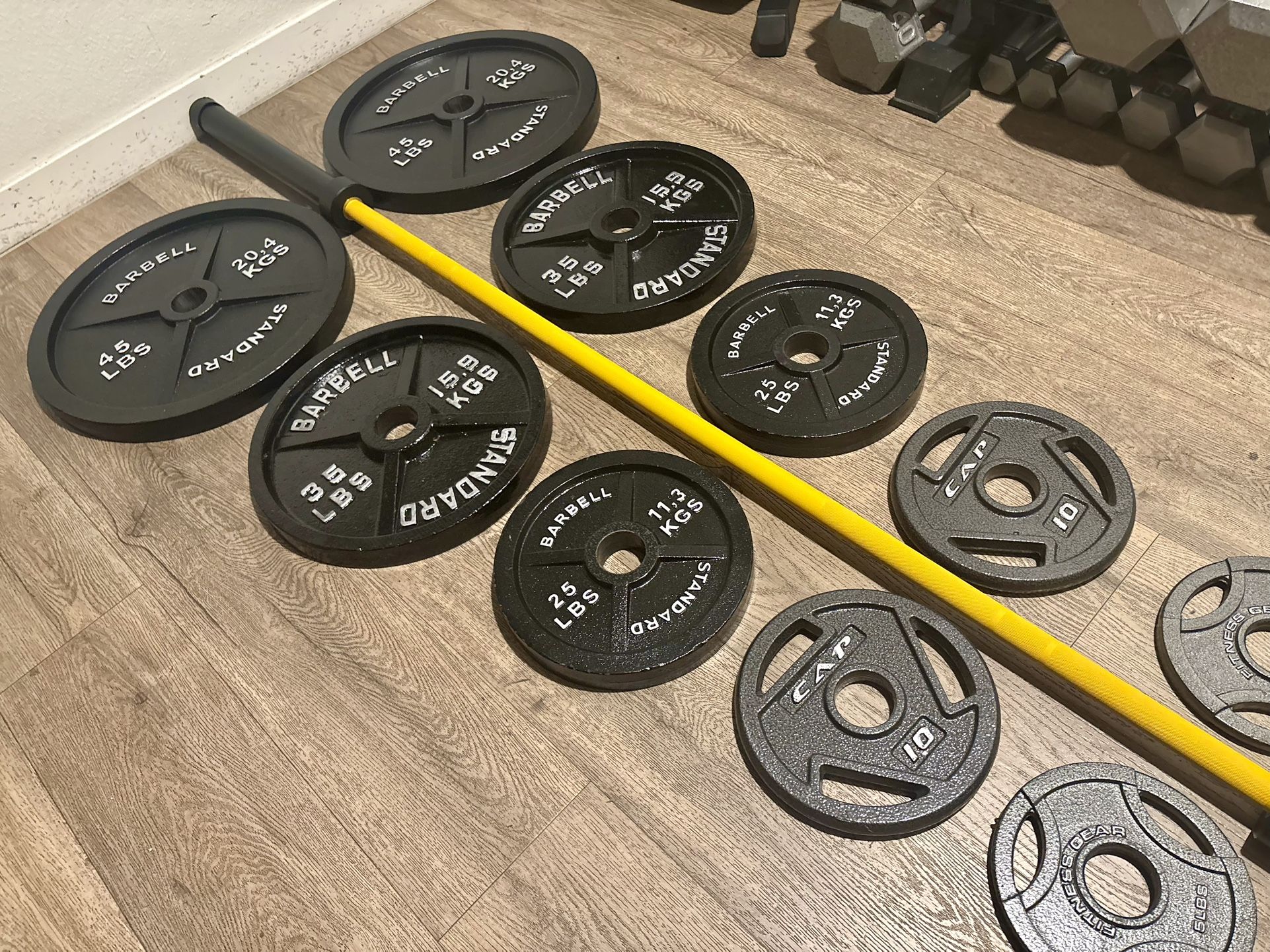$50 Off Father’s day NO HOLD’S Beautiful BRAND NEW Olympic Equipment: Bar And Full Set Of Weight Plates. Total Of 290 lbs