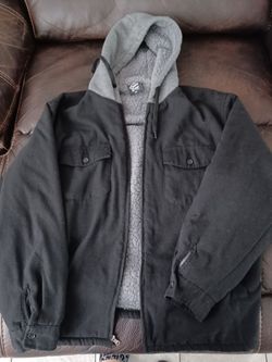 Black Sherpa-Lined Hooded Shirt Jacket
