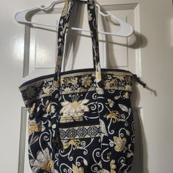 Vera Bradley Villager “Yellow Bird” Tote Bag Shoulder Purse Black Yellow White