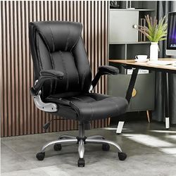 Ergonomic Office Chair, High Back PU Leather Comfortable Desk Chair with Flip-up Armrests, Computer Chair for Adults, Black