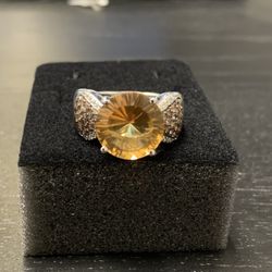 Champagne Quartz 5.52 ct statement ring with .49 carat Andalusite and .08 ct white Zircon Rhodium over Silver Women’s Jewelry Ring - Size 9. Shimmer