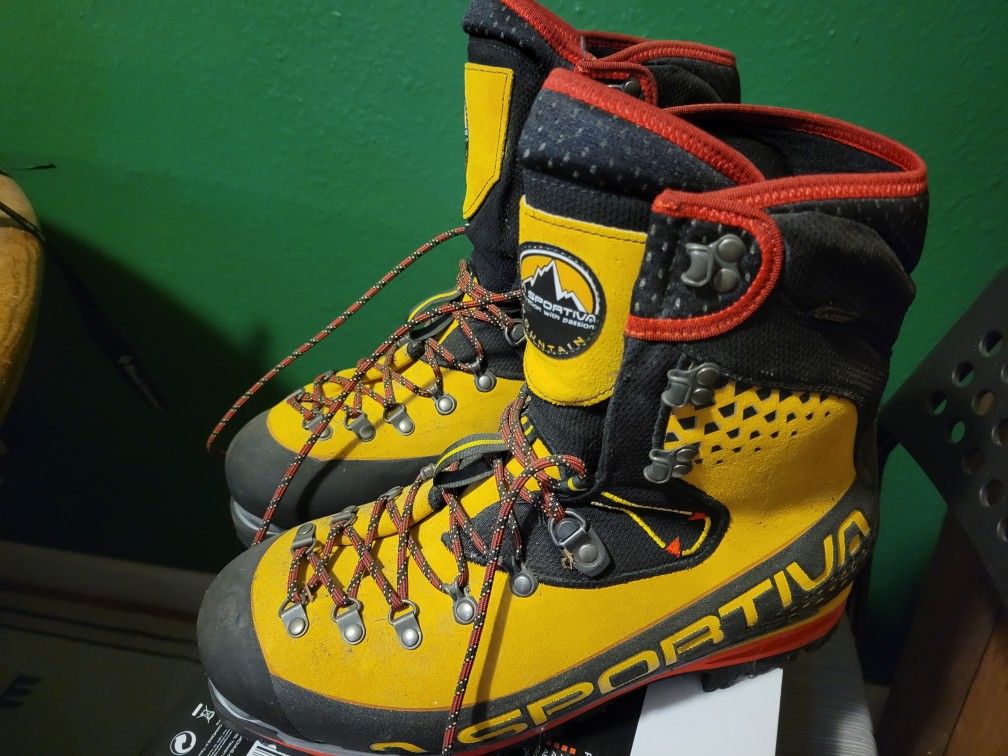 La Sportiva Nepal Cube GTX Mountaineering Boots And Black Diamond Crampons