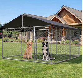 Large Outdoor Dog Enclosure,Heavy Duty Dog Kennel with Roof,Galvanized Steel Dog Cage Fence with Double Safety Locks(6.56'x 6.56')