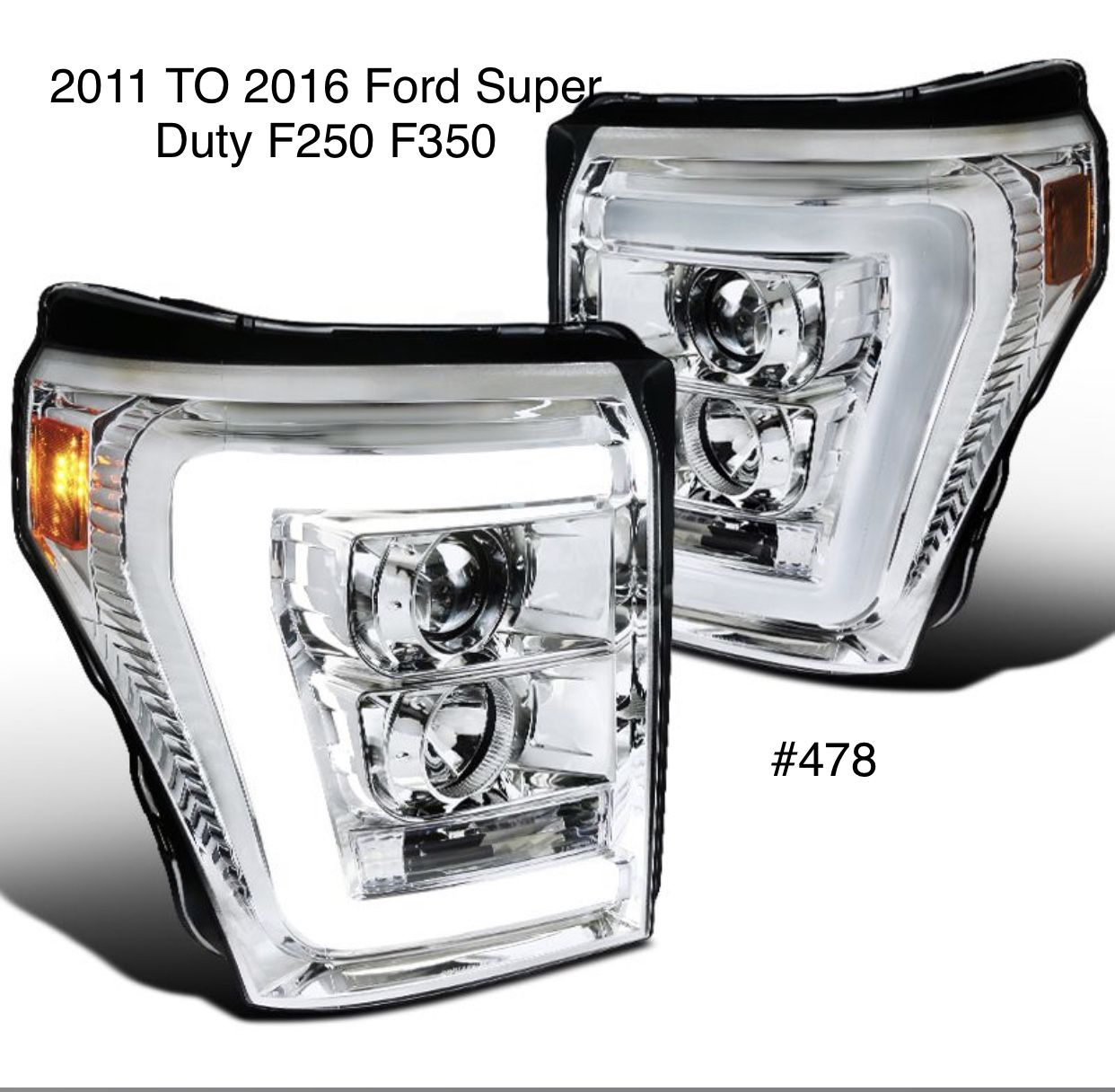 2011 TO 2016 Ford Super Duty F250 F350 F450 F550 LED DRL Tube Projector Headlights - Chrome