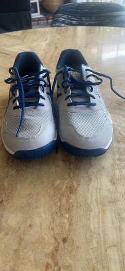 ASICS UpCourt 6 Men's Indoor Shoes (Oyster Grey/Midnight Blue) size 13