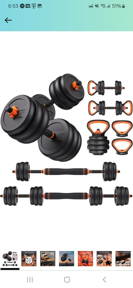 FEIERDUN Adjustable Dumbbells, 50 lbs Free Weight Set with Connector, 4 in1 Dumbbells NEW
60$ cash no tax 
Pick up Mesa Alma School and University