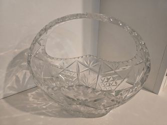 Large Vintage Cut Crystal Basket - Starburst & Diamond Pattern