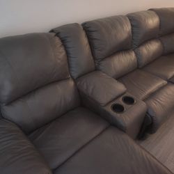 Grey Leather Sectional Couch