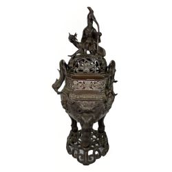 Antique Chinese Qing Dynasty Bronze Shoulao & Deer Decorated Censor Censer Sign