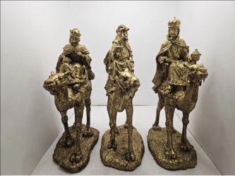 Three (x3 ) GOLD RESIN THREE WISE MEN SCULPTURES NATIVITY Christmas Decor. 14" tall.  Displays Beautifully...asking ONLY $60.00