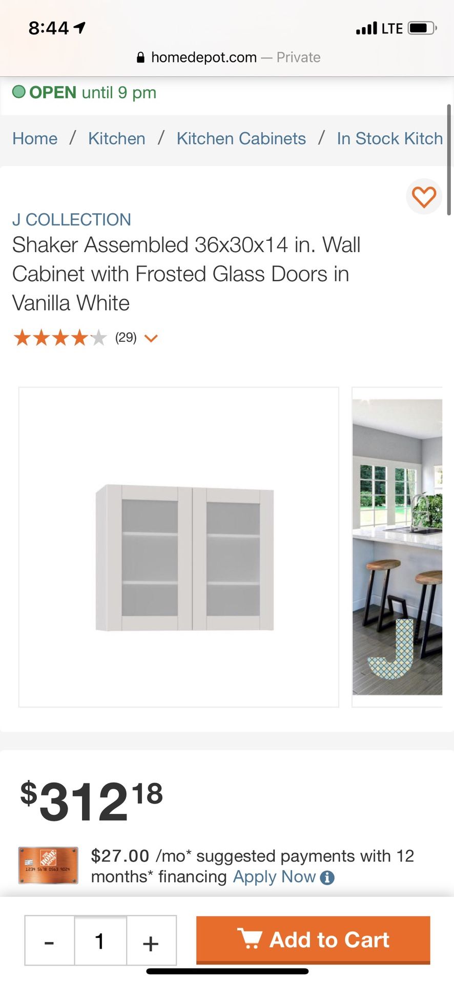 Shaker Assembled 36x30x14 in. Wall Cabinet with Frosted Glass Doors in Vanilla White