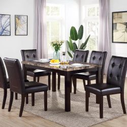 Brand New Espresso 7pc Dining Table Set w Marble Top 