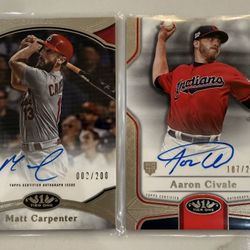2020 Topps Tier One Prime Autographs Matt Carpenter /200 & Aaron Civale /299 RC.