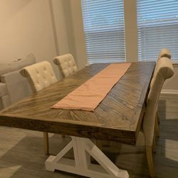 Custom Built Dining Table Solid wood Farmhouse Set Modern Rustic Bench Country Oval Round Counter Breakfast Height 