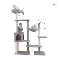 Vibrant Life 64” Multiple Level Cat Tree Tower with Condo and Hammock, Light Gray
