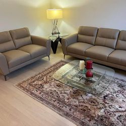 New Top Grain Leather. Couch / Love Seat.  Tan / Grey.  Free Delivery!