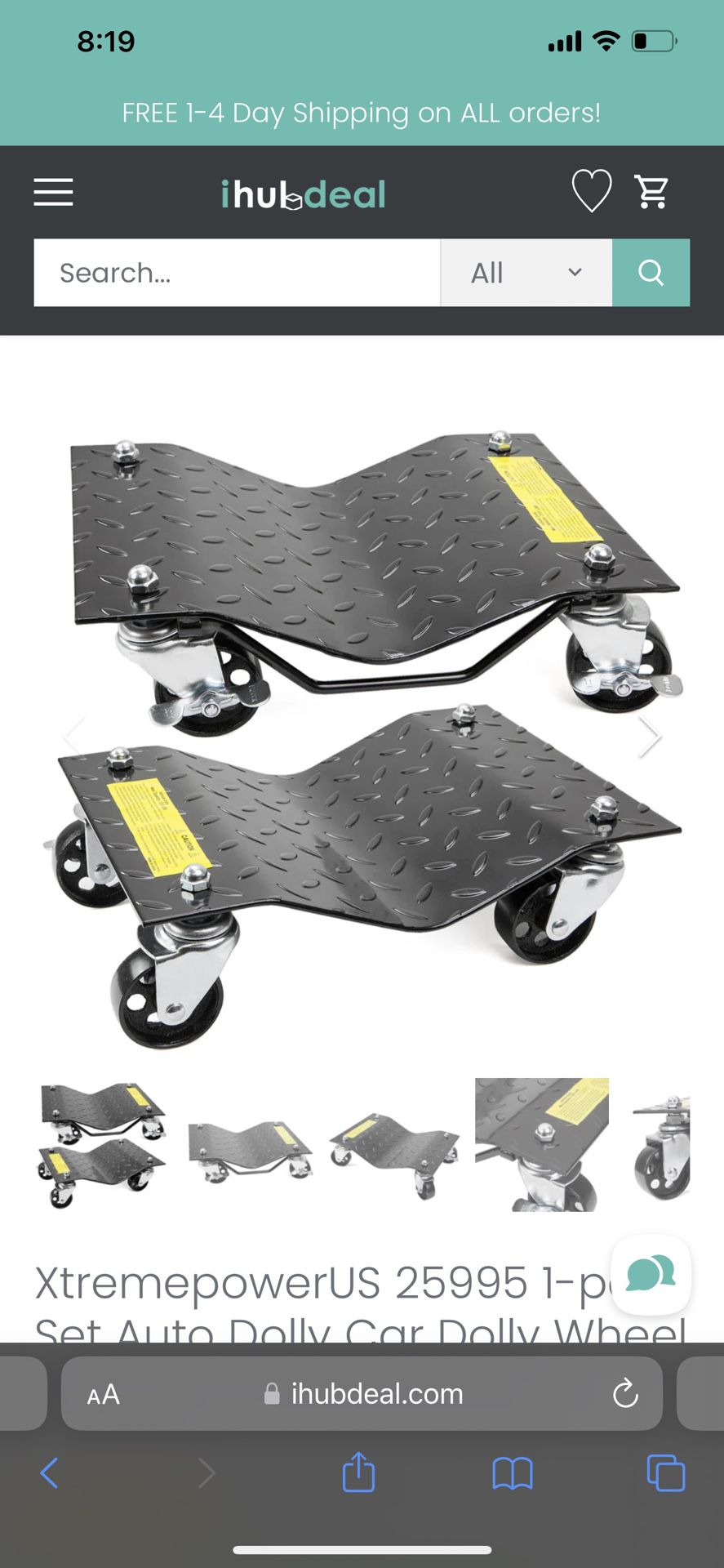 2 x 3000 lbs. Steel 16” X 12” Tire Skates Swivel Car Truck Wheels Tire Dolly Mover Set 