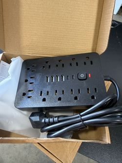 17 in 1 Surge Protector Power Strip, 11 AC Outlets with 4 USB 2 Type C, Black