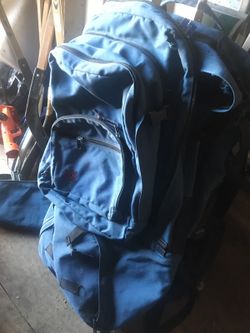 Ems 4000 backpack with removable pack has a 1 inch hole that is easily patched. Also had stowed harness cover for air travel.