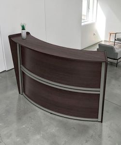 Curved Reception Desk 72"W x 32"D – Mocha & Walnut Finishes | $999