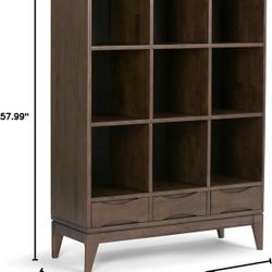 42” Mid-Century Modern Solid Wood Bookcase – Walnut Brown 