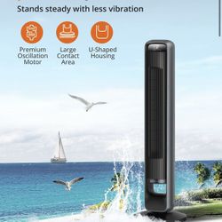 Tower Fan 003, 28dB 90°Oscillating Fan with DC Motor, 12 Speeds, 4 Modes, Night Light  Quiet & Energy Saving: This standing oscillating tower fan with